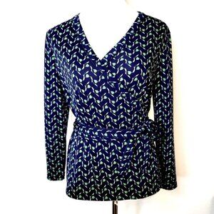 Ann Taylor Wrap Belted Top Navy/Green  Women Size MP